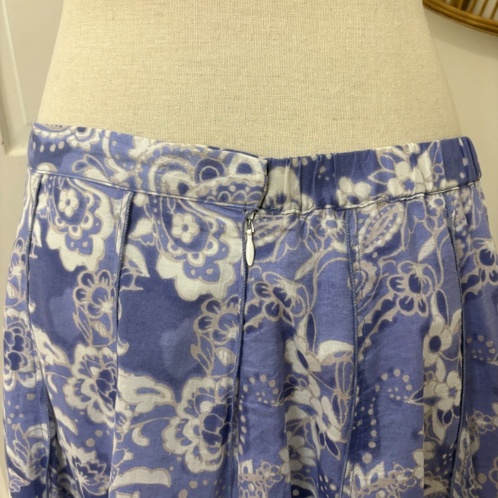 Coldwater Creek Blue Cotton Paisley Midi Skirt L Cottagecore Boho Coastal Resort - Picture 4 of 8
